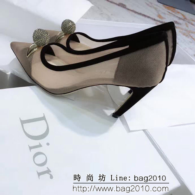 DIOR迪奧 Christian Dior網紗嘴唇 水鑽圓球 高跟鞋 QZS1351